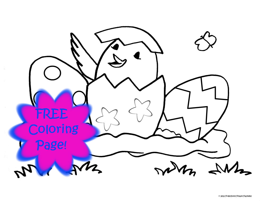 Free chick eggs easter coloring page preschool powol packets