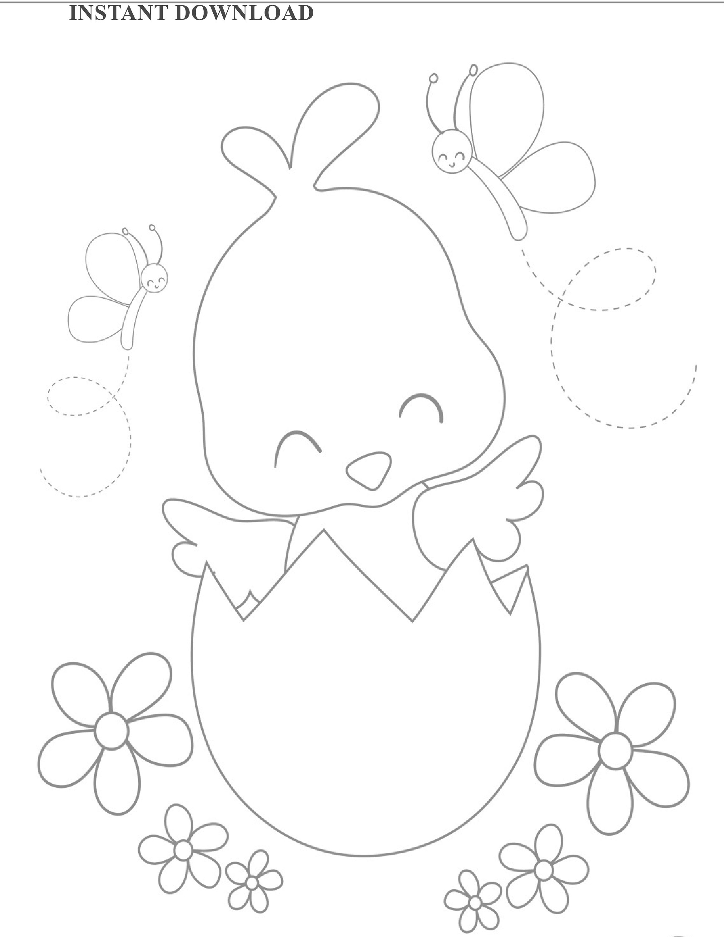 Printable easter chic in egg shell coloring page instant download digital file printable easter coloring sheet kids coloring download