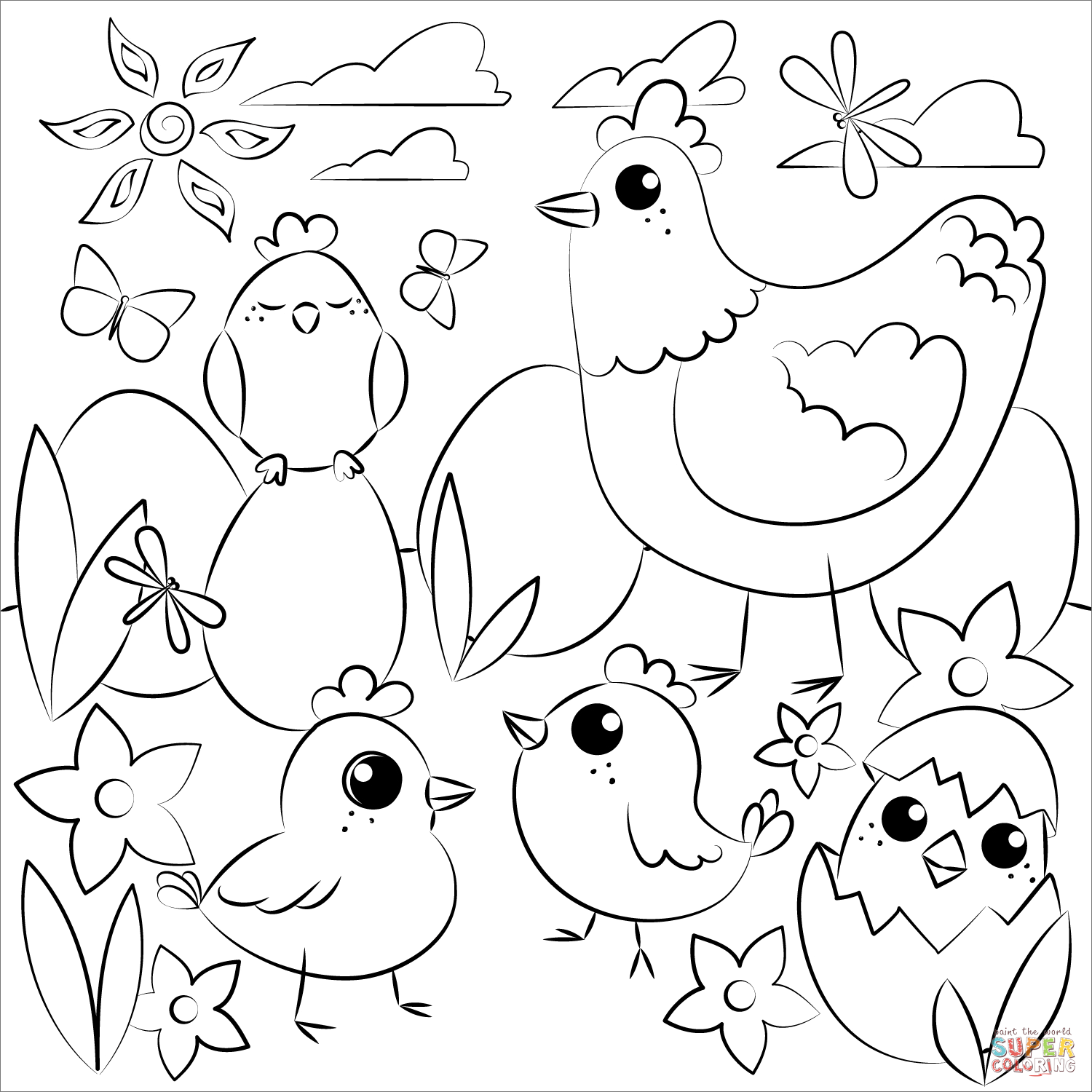 Easter chickens coloring page free printable coloring pages