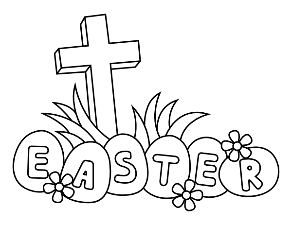 Printable easter eggs and cross coloring page