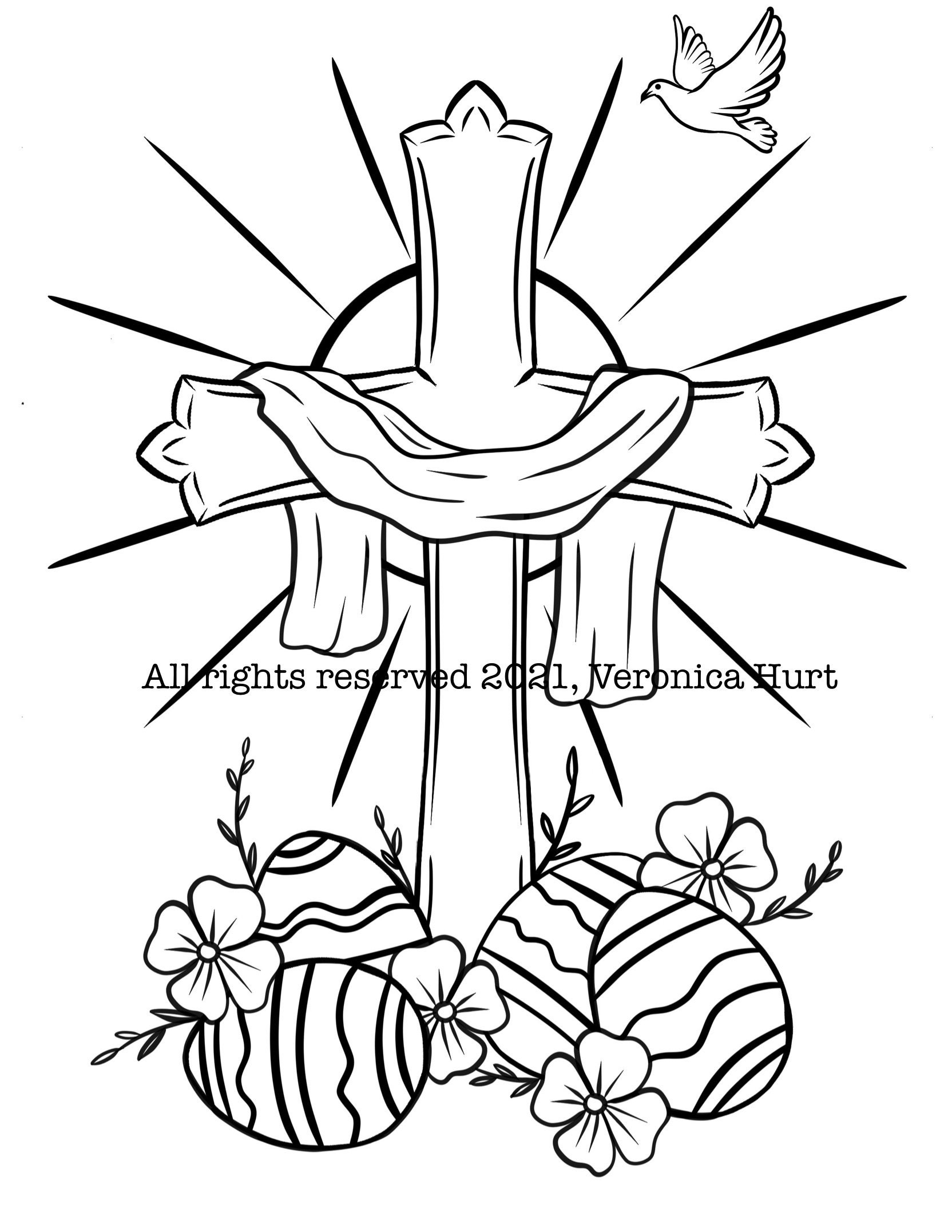 Easter cross coloring page for adults and kids