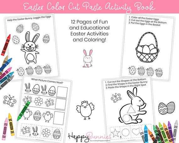 Easter color cut and paste activity pages for kids