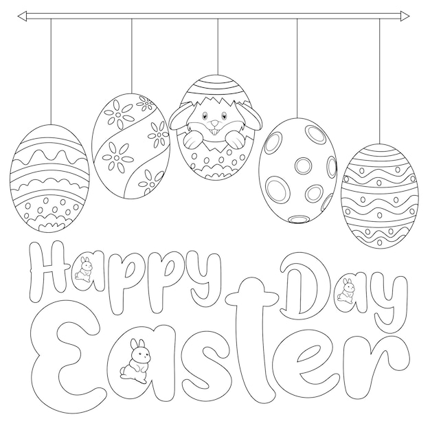 Premium vector happy easter day coloring