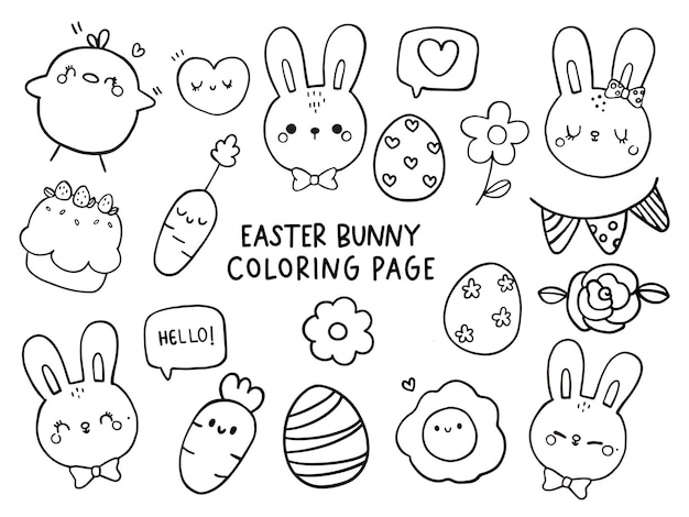 Premium vector happy easter day with rabbit coloring page