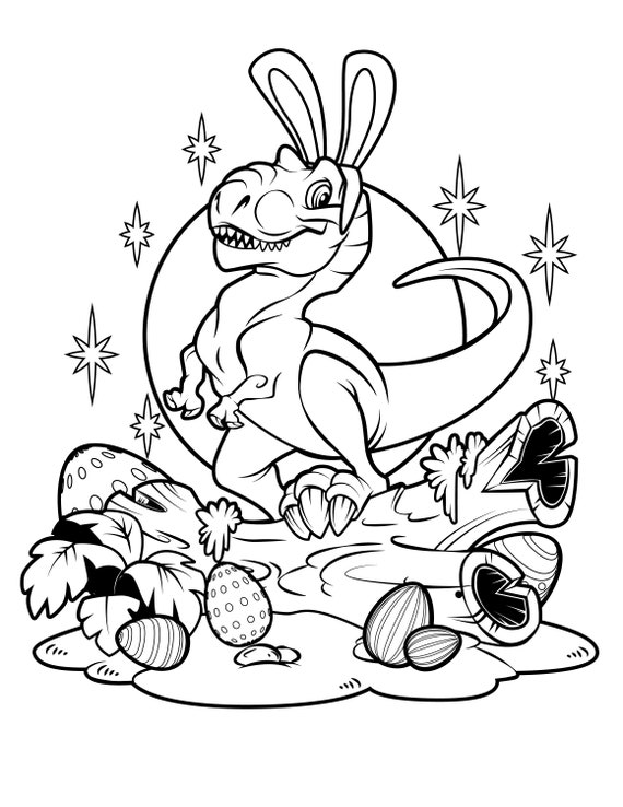 Dino easter coloring page digital download t