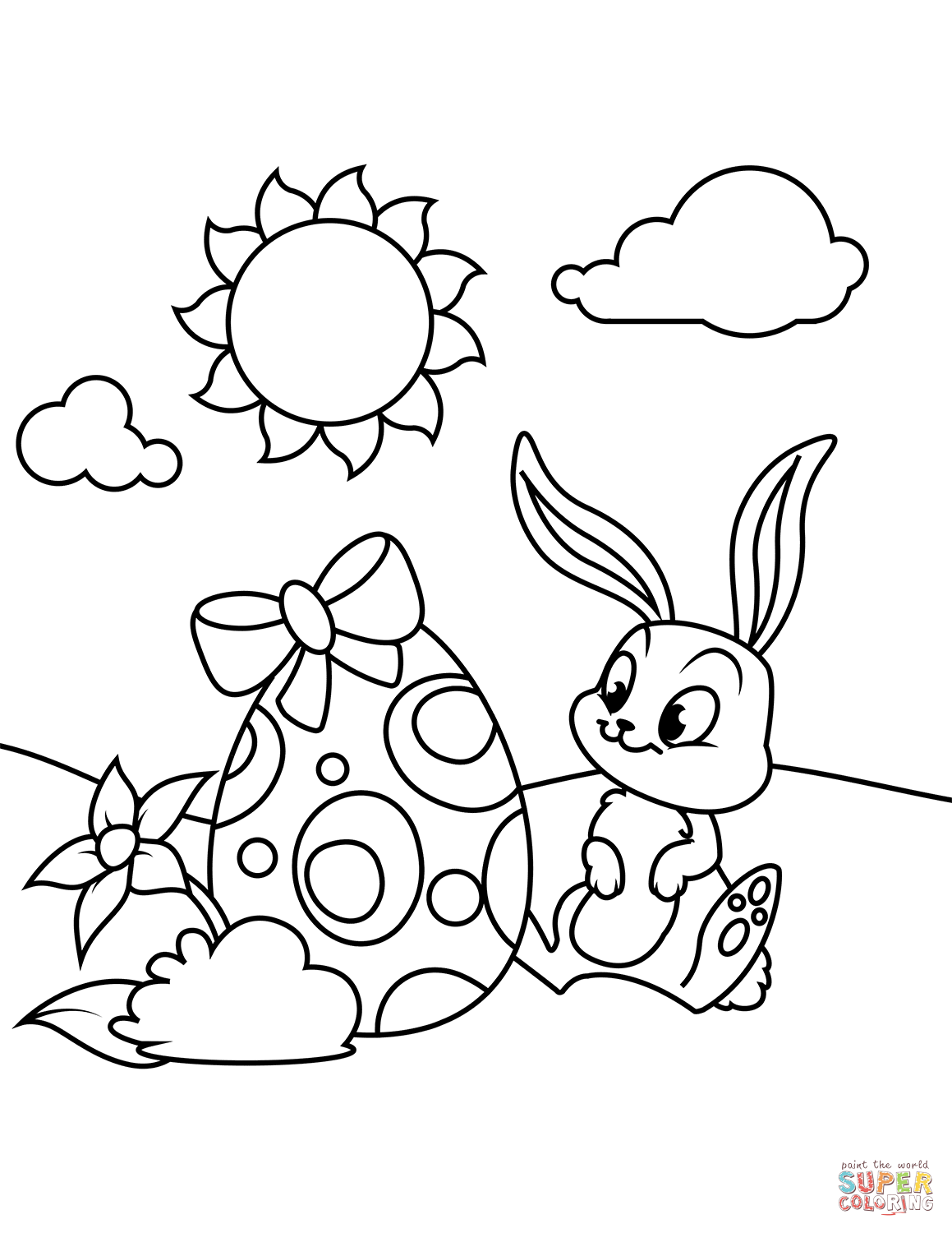 Cute bunny and easter egg coloring page free printable coloring pages