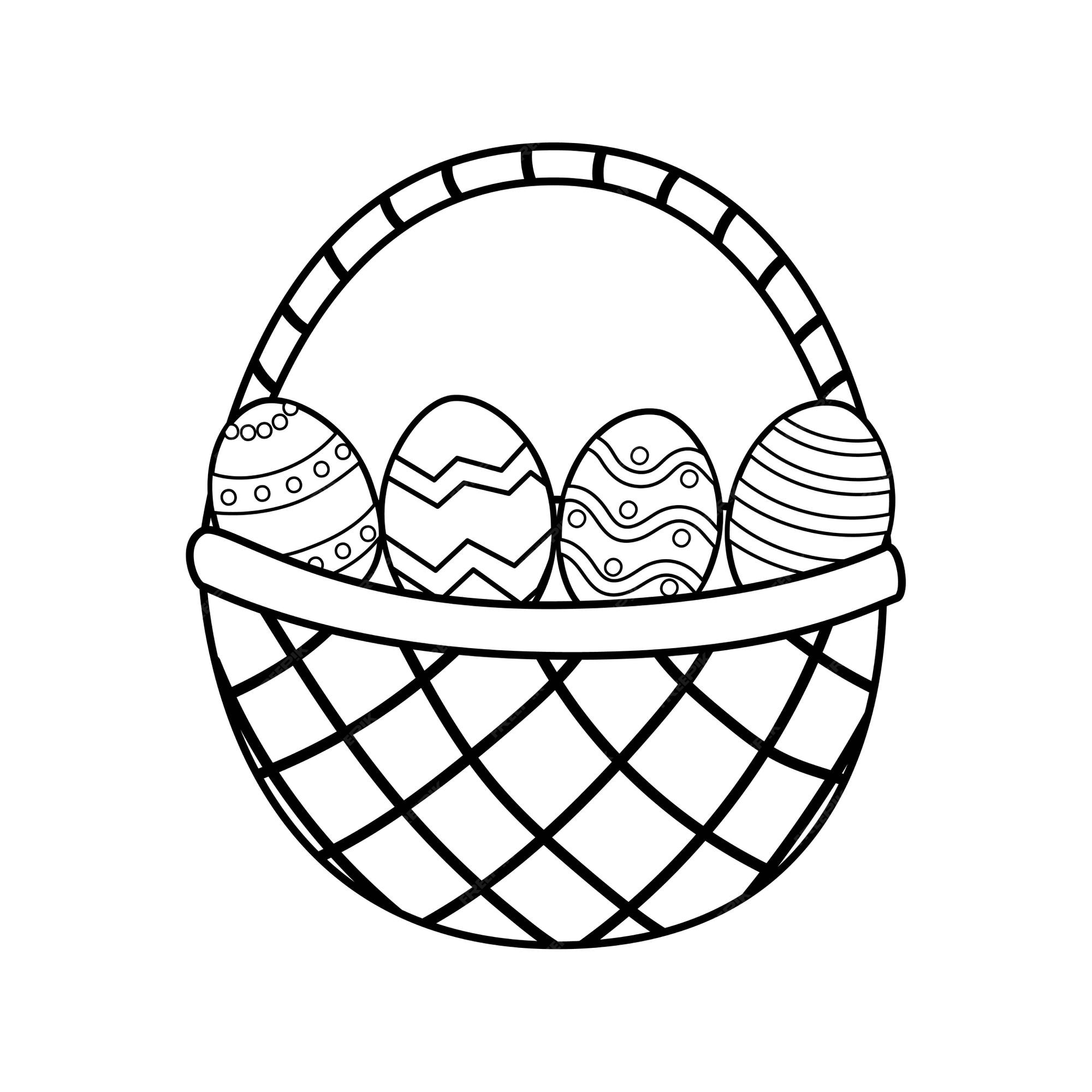 Premium vector easter basket with eggs coloring page illustration