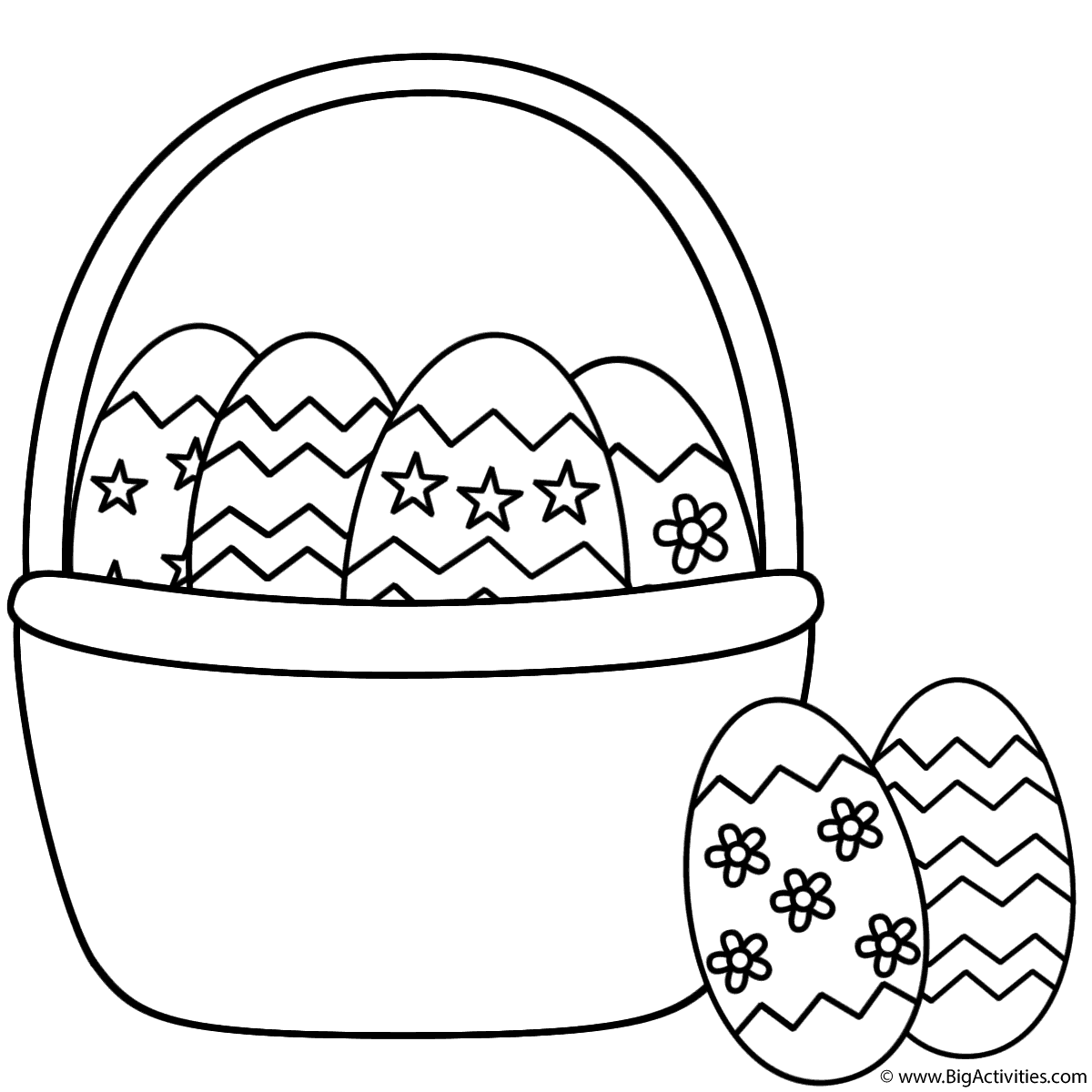 Easter basket with easter eggs and two eggs