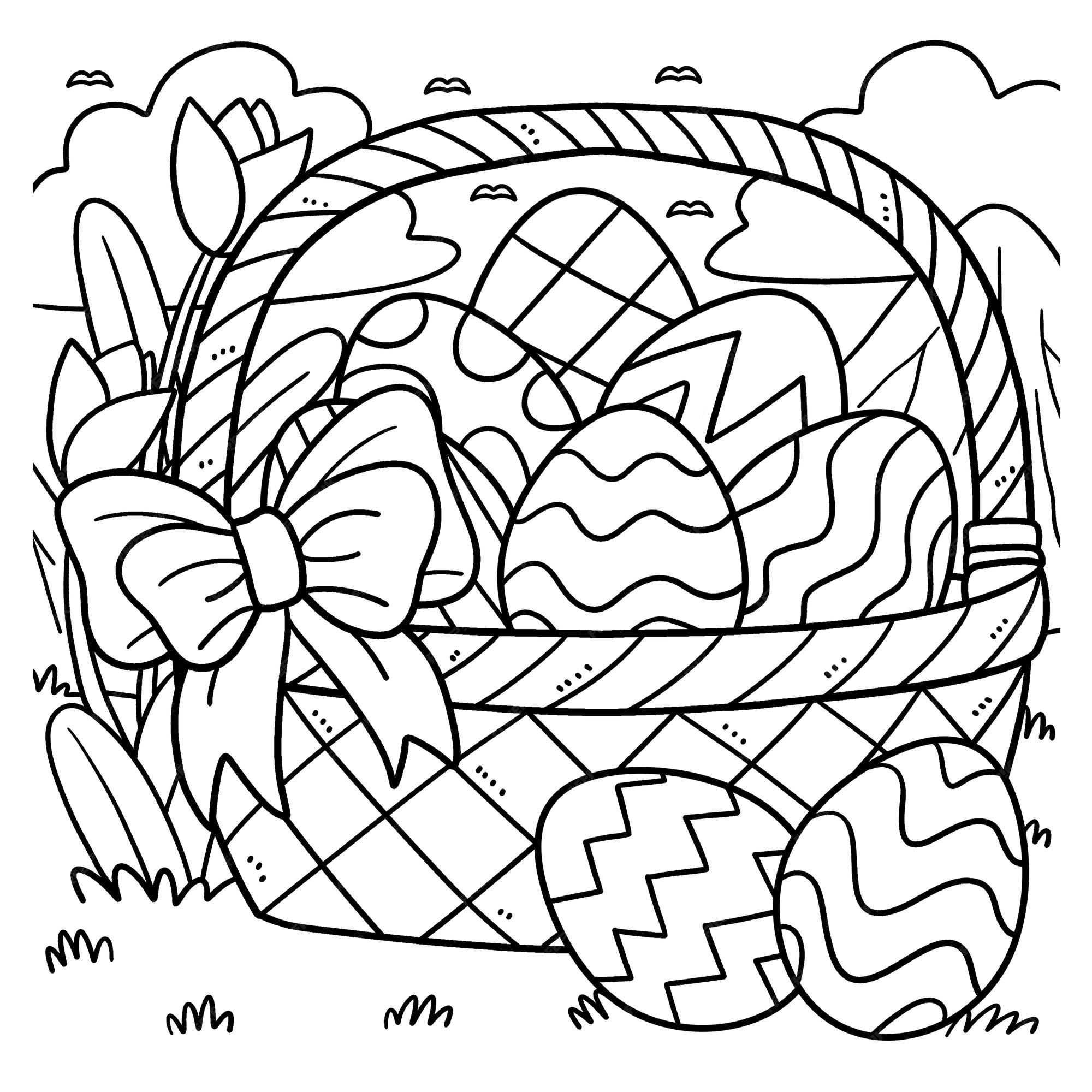 Premium vector easter eggs basket coloring page for kids