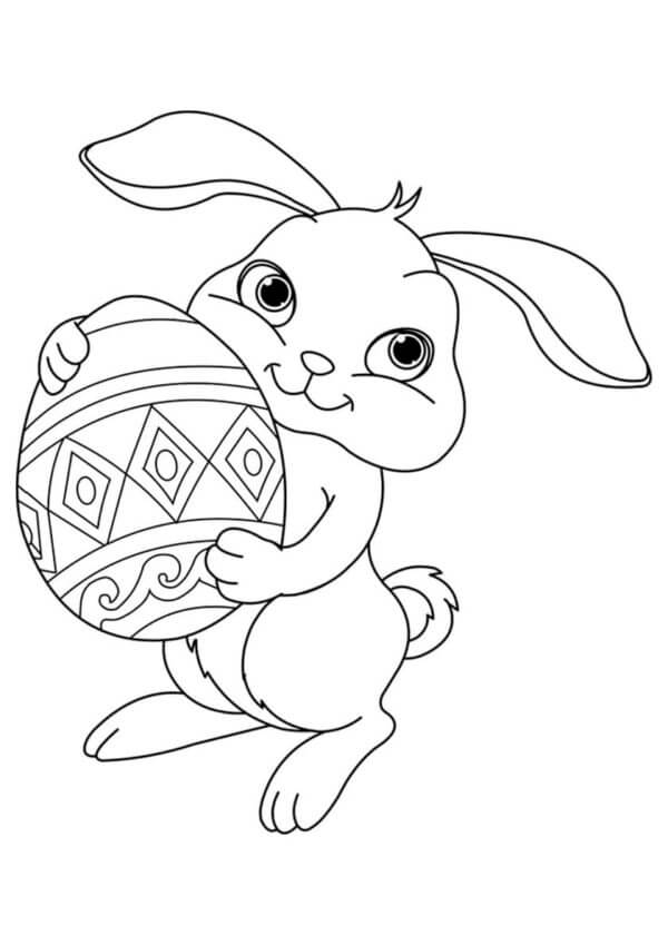 Cute bunny holding an easter egg coloring page