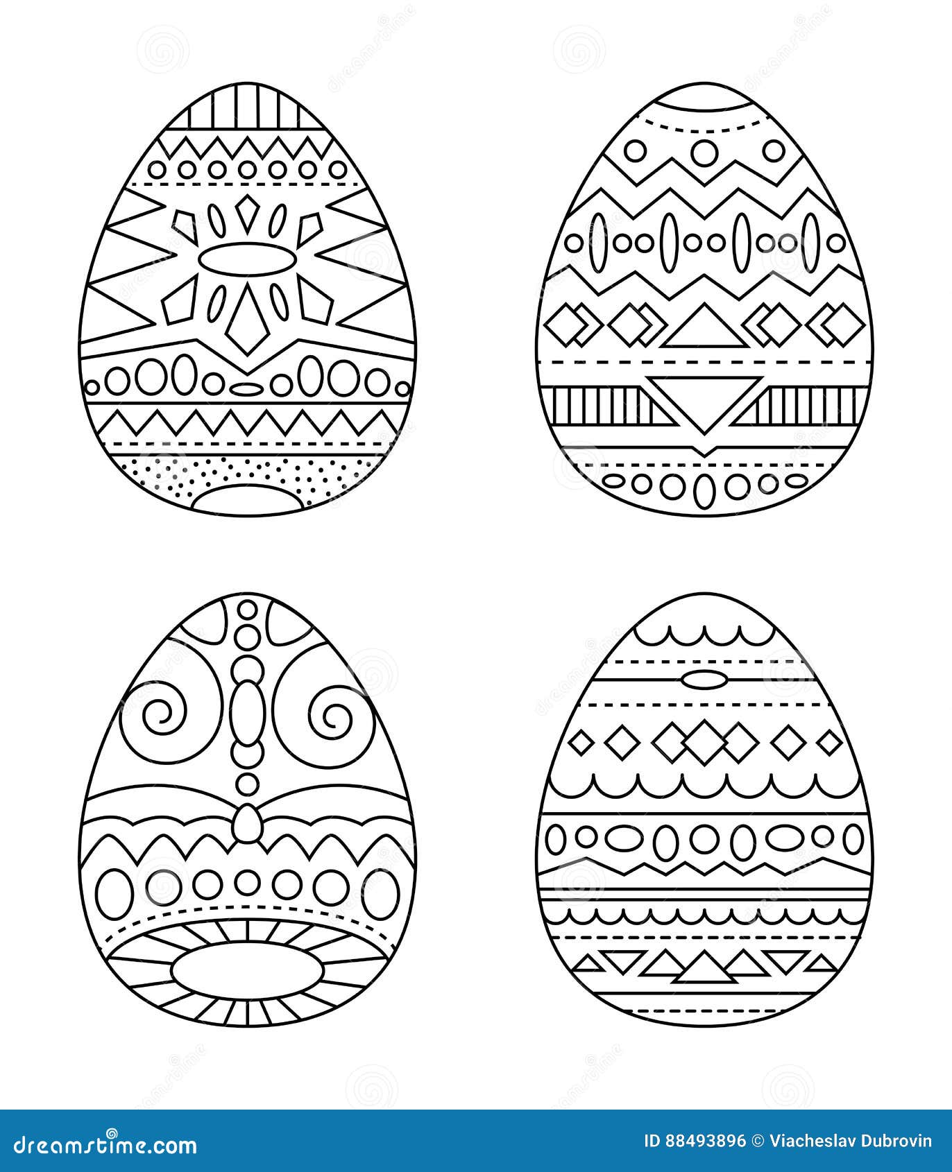 Easter eggs with tribal ornament coloring page black and white eggs with ethnic pattern clipart stock illustration