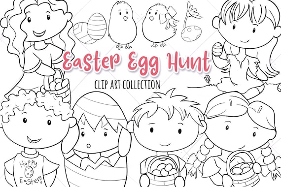 Cute easter egg hunt black and white clip art collection