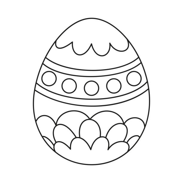 Line art black and white painted easter egg stock illustration