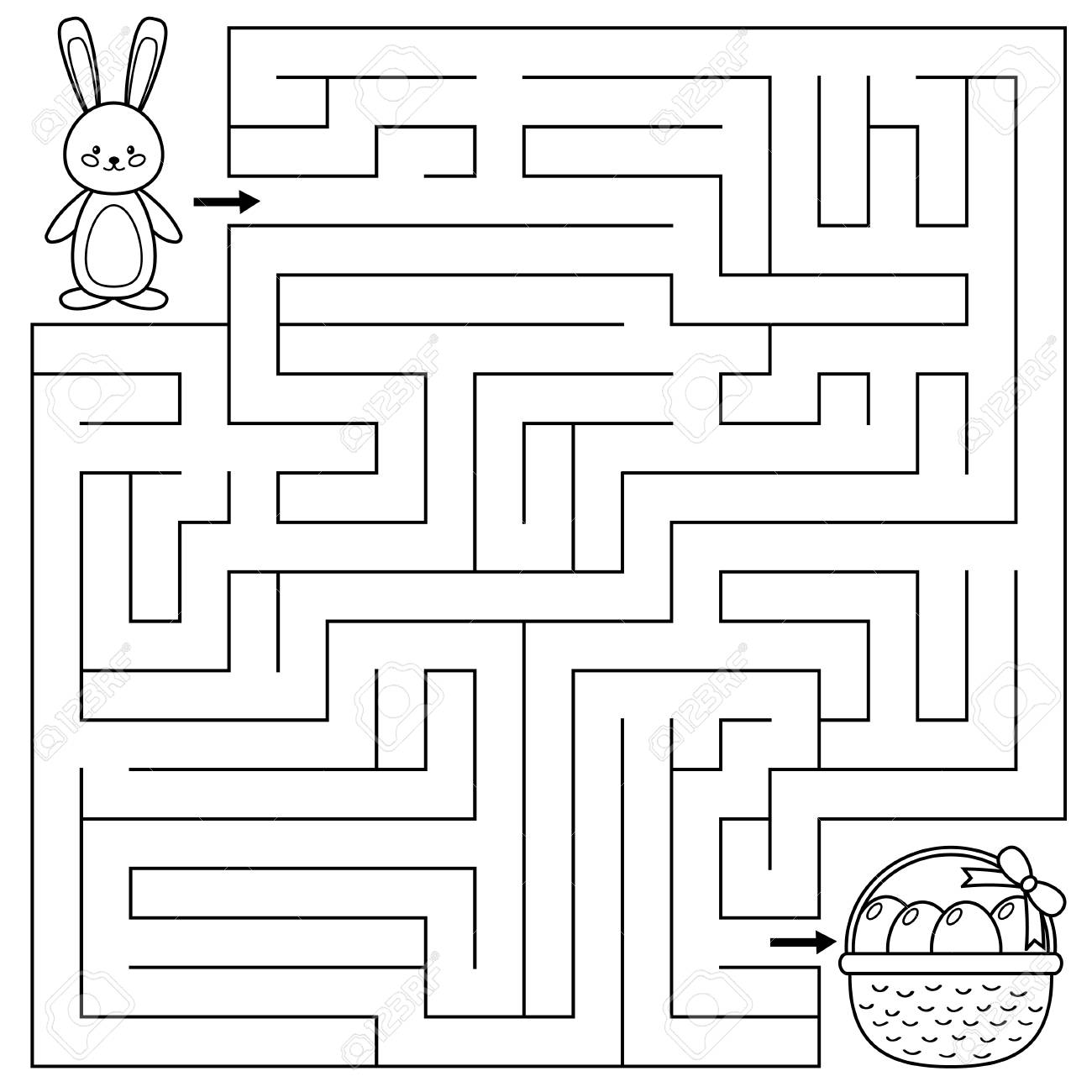 Easter maze game for preschool kids coloring page help the bunny find right way to the easter eggs vector illustration royalty free svg cliparts vectors and stock illustration image