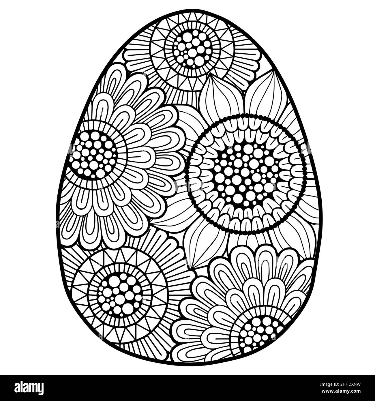 Vector coloring book page for adults coloring black contour detailed easter egg in mandala style on white background stock vector image art