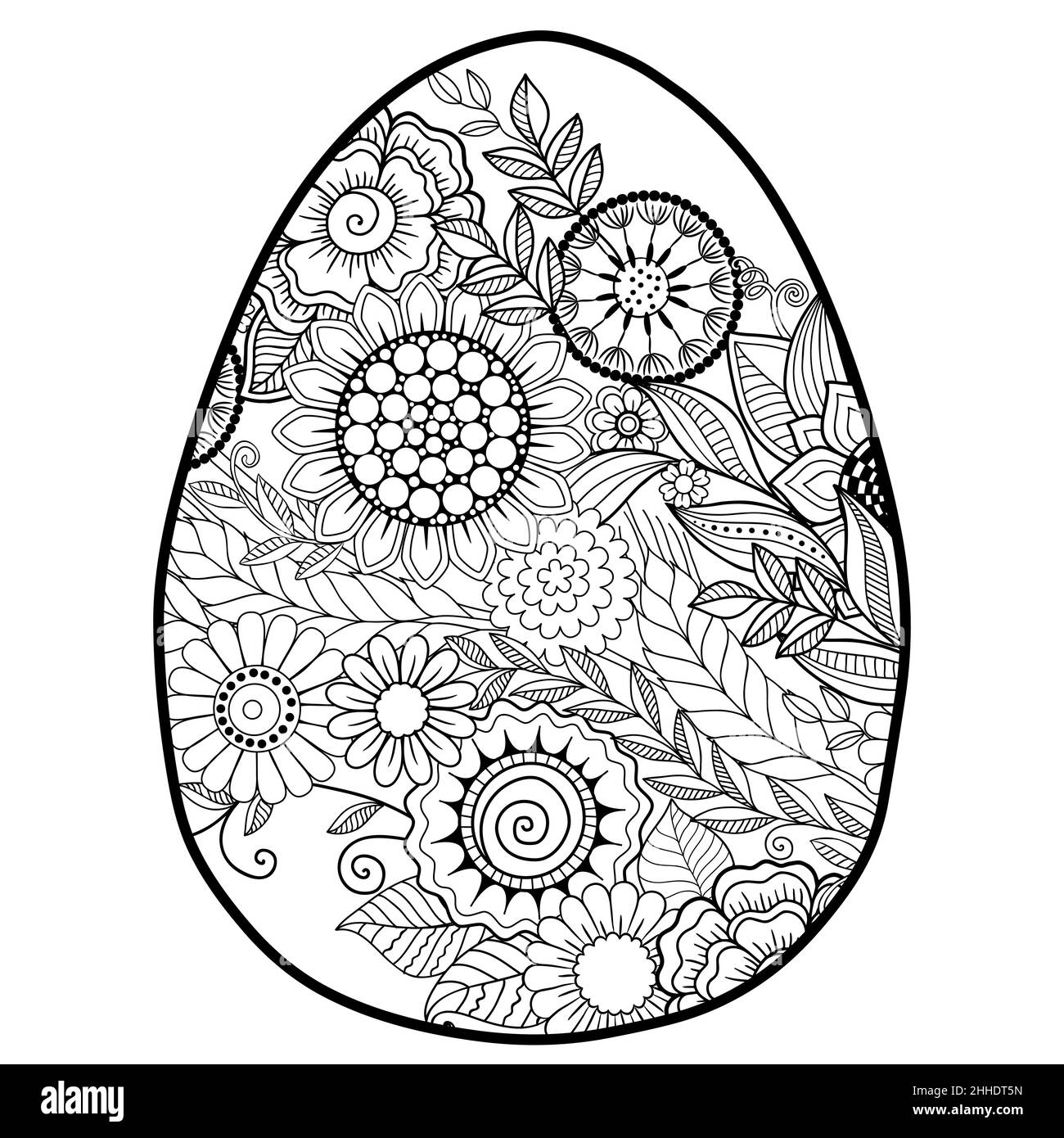 Vector coloring book page for adults coloring black contour detailed easter egg in mandala style on white background stock vector image art