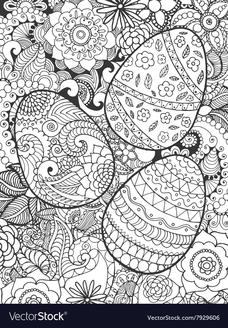 Easter eggs and flowers coloring page royalty free vector
