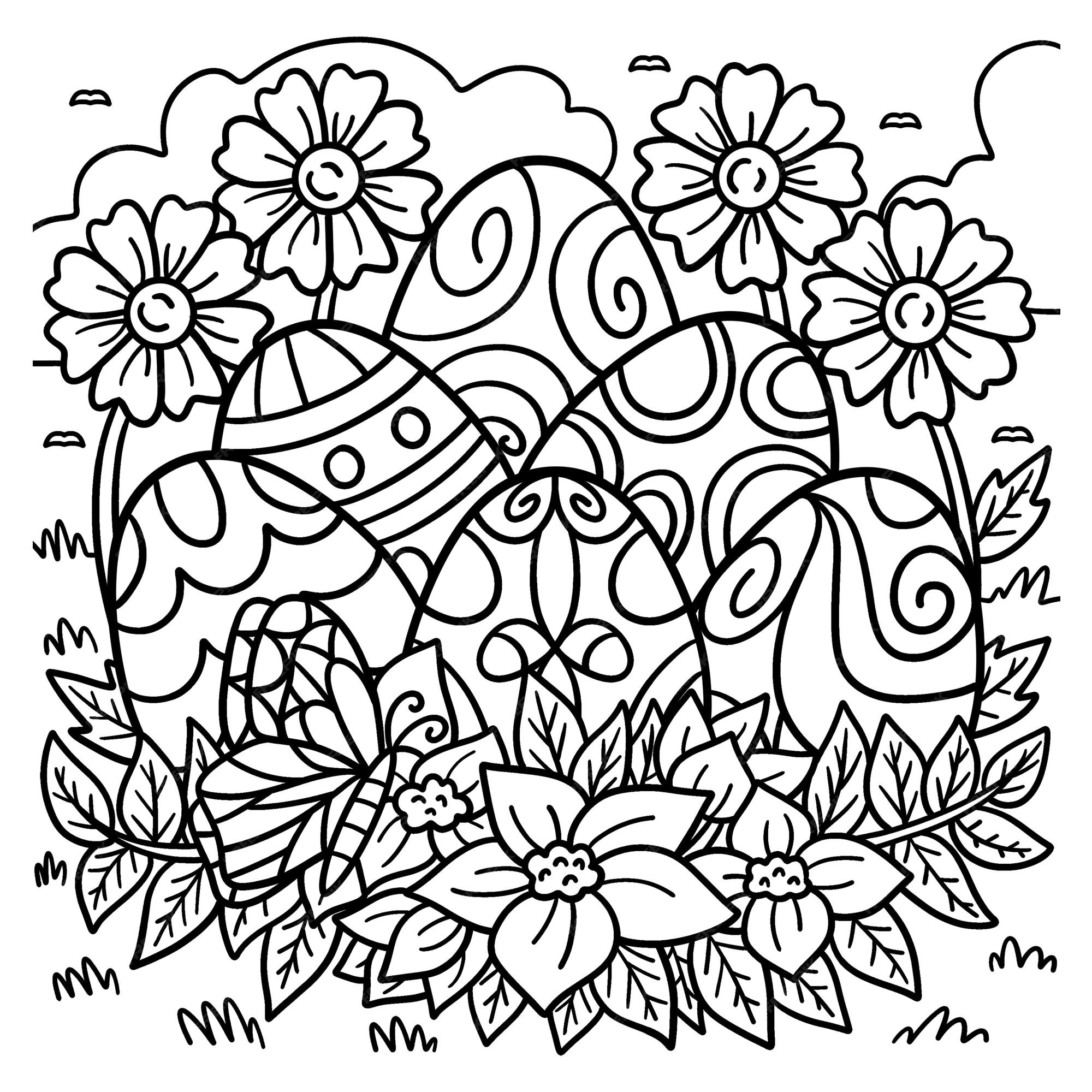 Premium vector easter eggs with flowers coloring page for kids