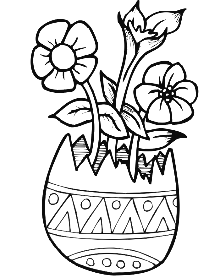 Easter coloring page flowers in eggshell