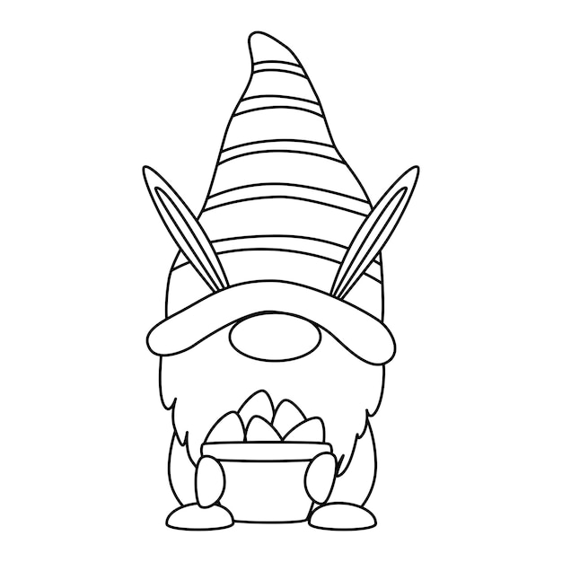 Premium vector vector easter gnome with egg outline coloring book