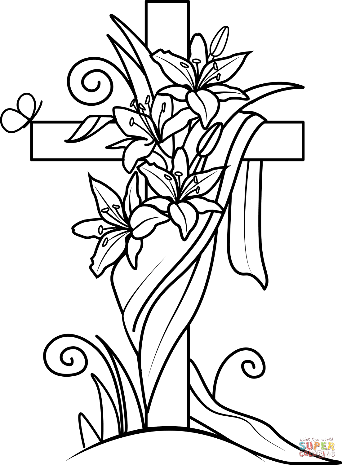 Easter cross and lilies coloring page free printable coloring pages