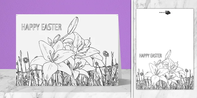 Easter lily colouring card party teacher