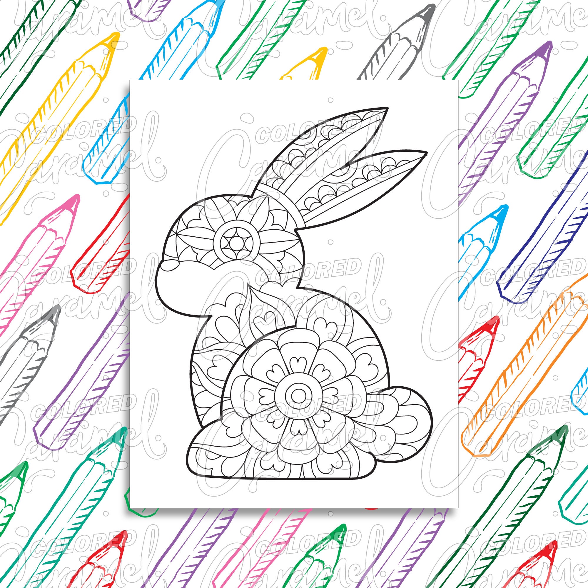 Easter coloring page digital download pdf with cute bunny