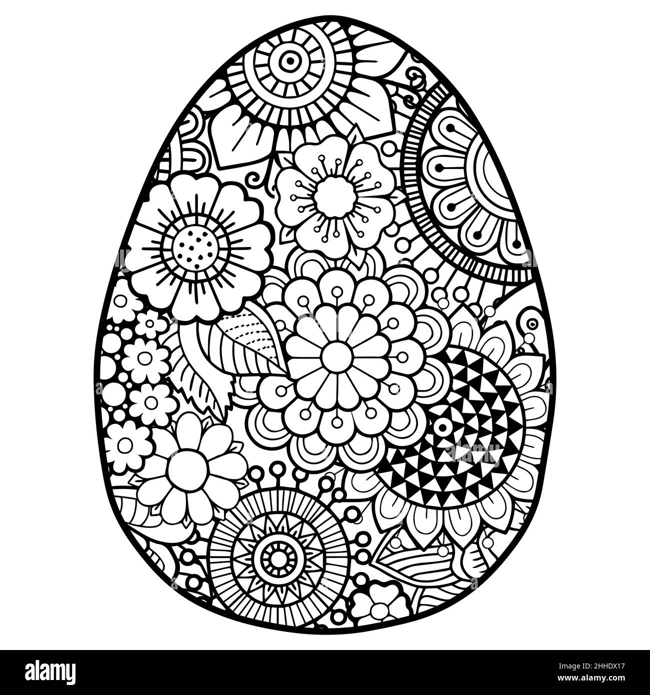 Vector coloring book page for adults coloring black contour detailed easter egg in mandala style on white background stock vector image art