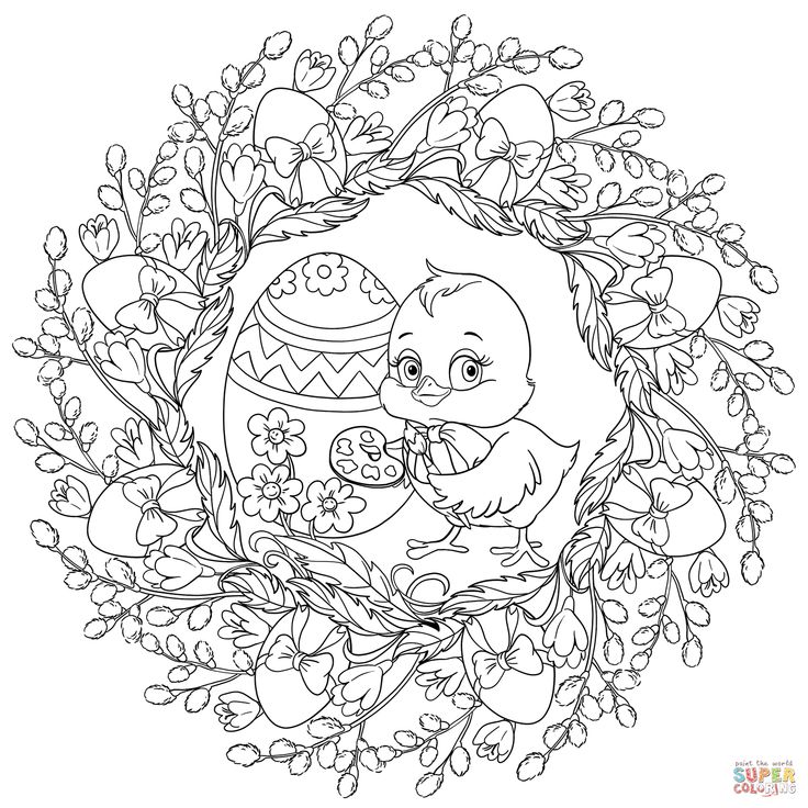 Easter mandala with a chicken painting an egg coloring page free printable coloring pageâ easter coloring book easter coloring pictures mandala coloring pages