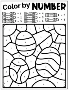 Free color by numbers easter printables pages