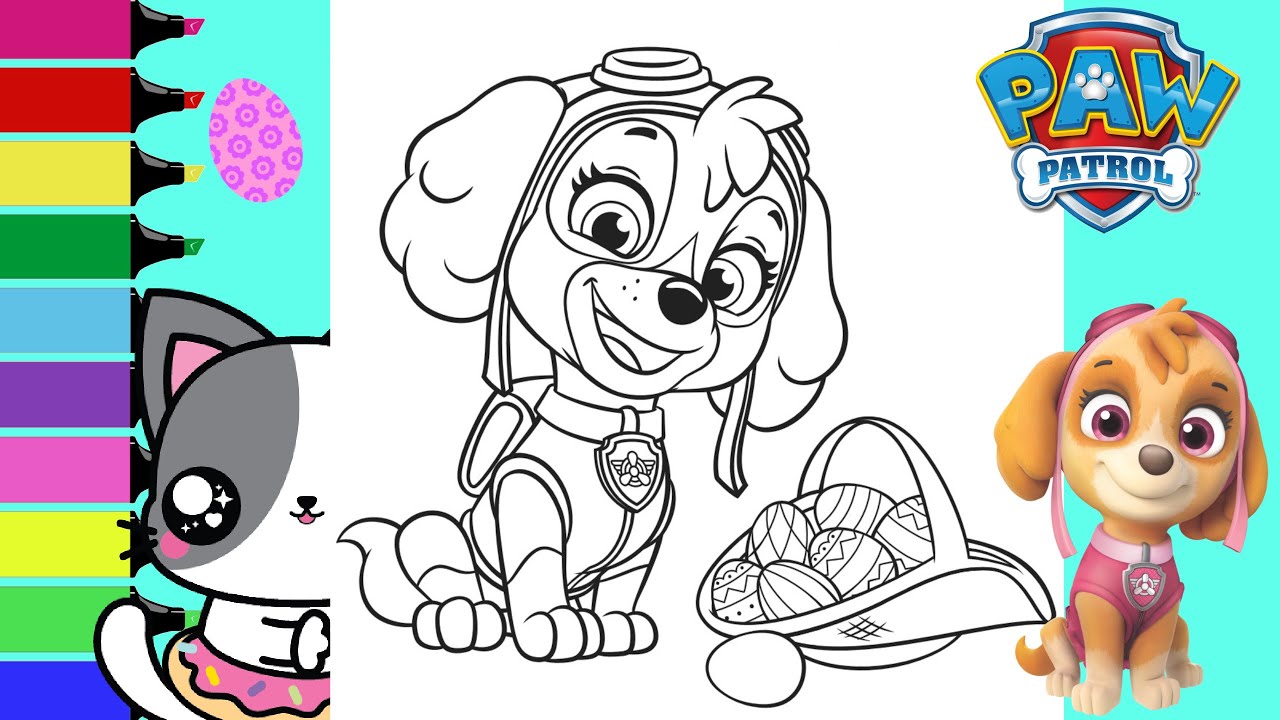 Coloring paw patrol skye easter basket fun coloring book sprinkled donuts jr