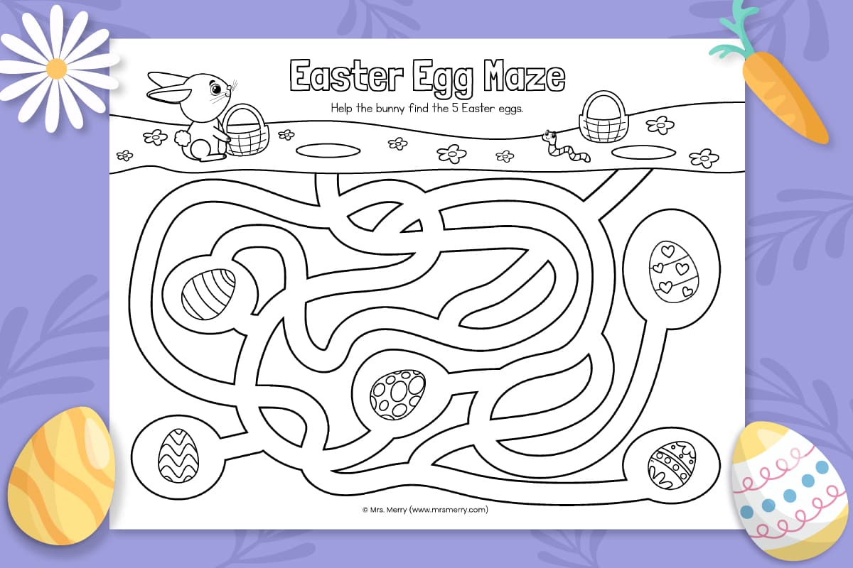 Easter egg maze printable worksheet mrs merry