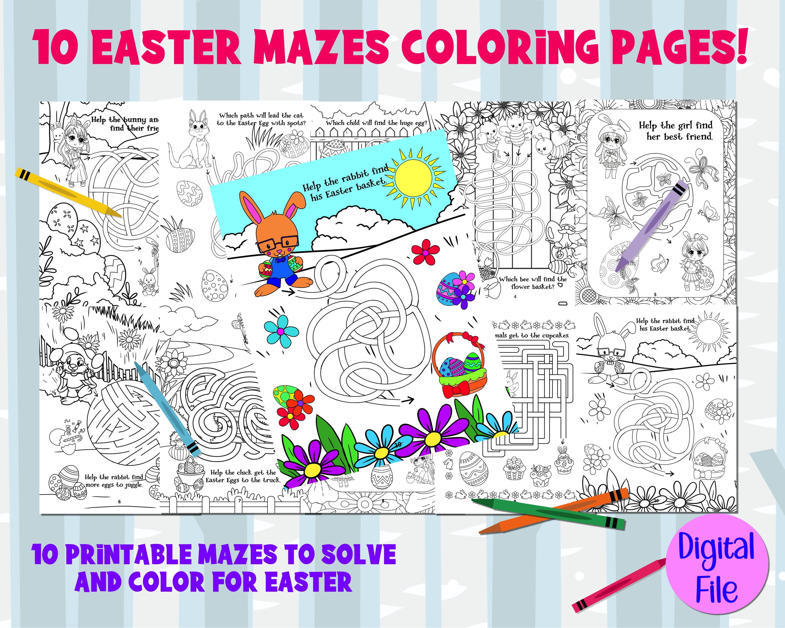 Easter maze coloring pages printable mazes for kids pages digital file easter coloring puzzle activity