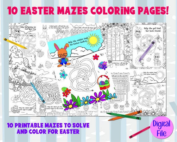 Easter maze coloring pages printable mazes for kids pages digital file easter coloring puzzle activity