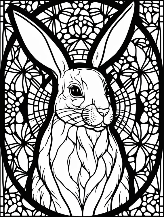 Rabbit coloring download stained glass coloring page easter printable coloring sheet easter coloring download animal coloring