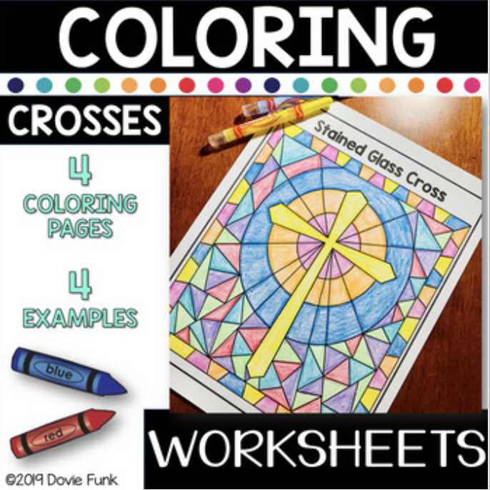 Easter stained glass cross coloring worksheets made by teachers