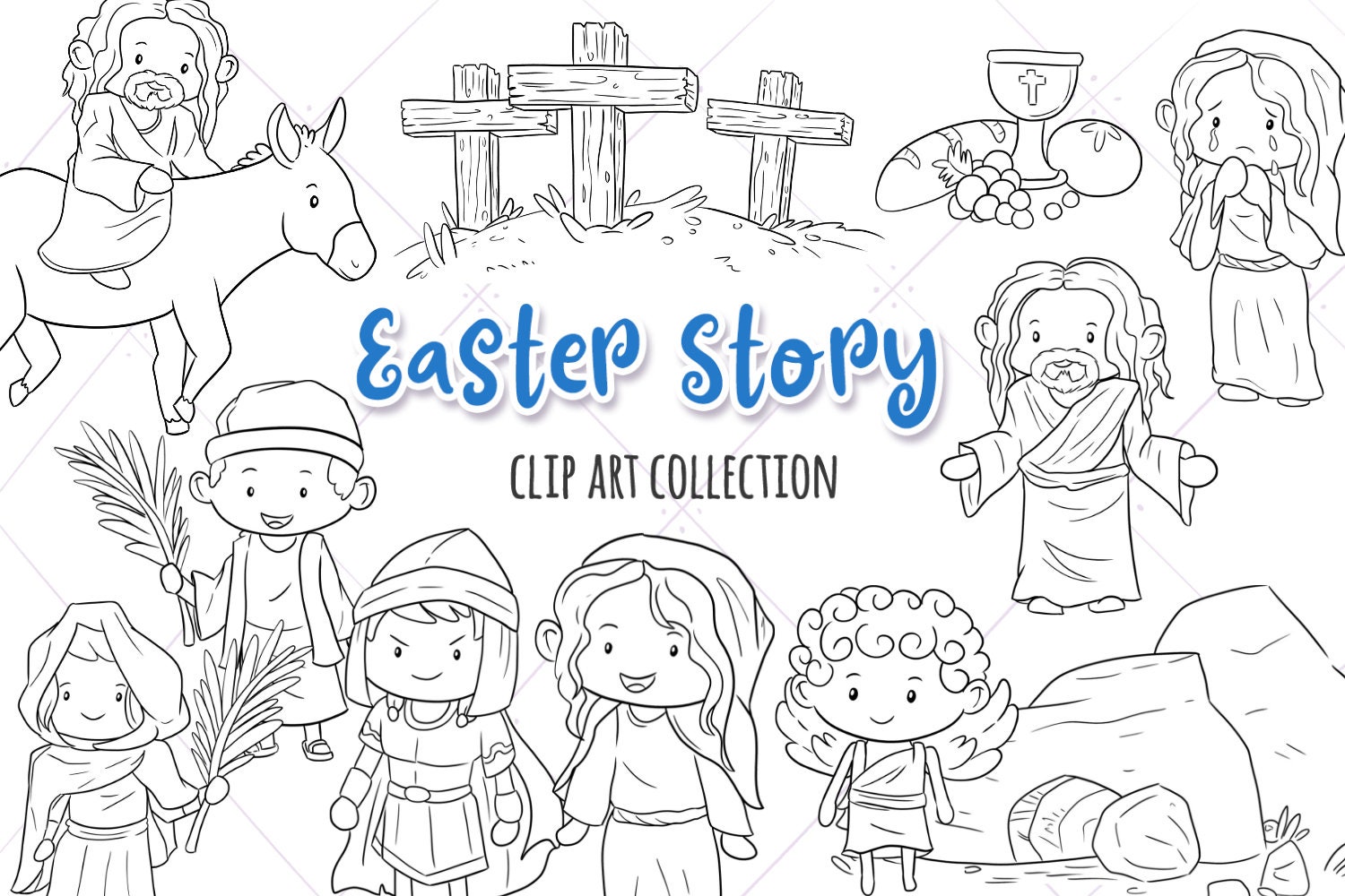 Cute easter story clip art jesus easter story palm sunday resurrection easter clipart easter sublimation