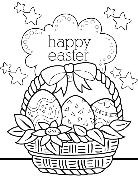 Premium vector coloring pages for kids a page basket of eggs easter bunny theme