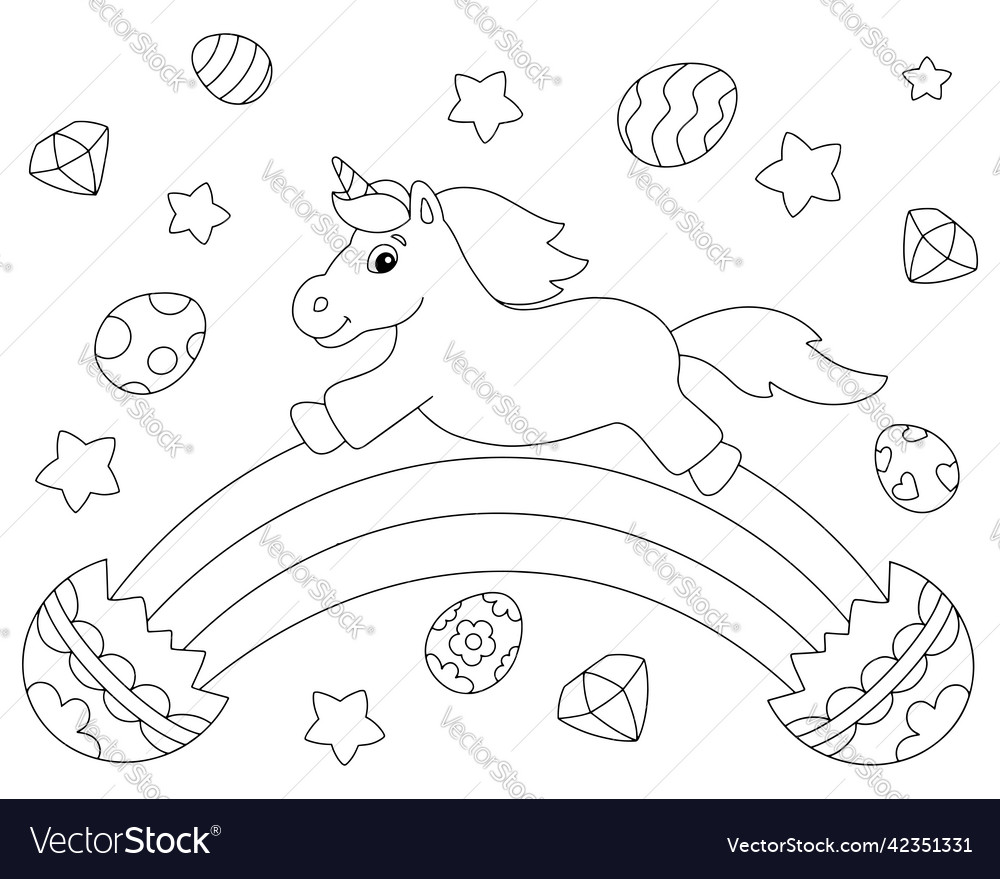 Cheerful easter unicorn coloring book page vector image