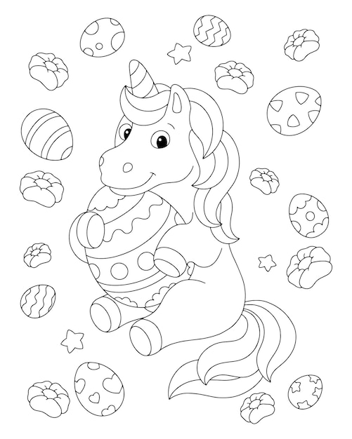 Premium vector unicorn and easter coloring book page for kids