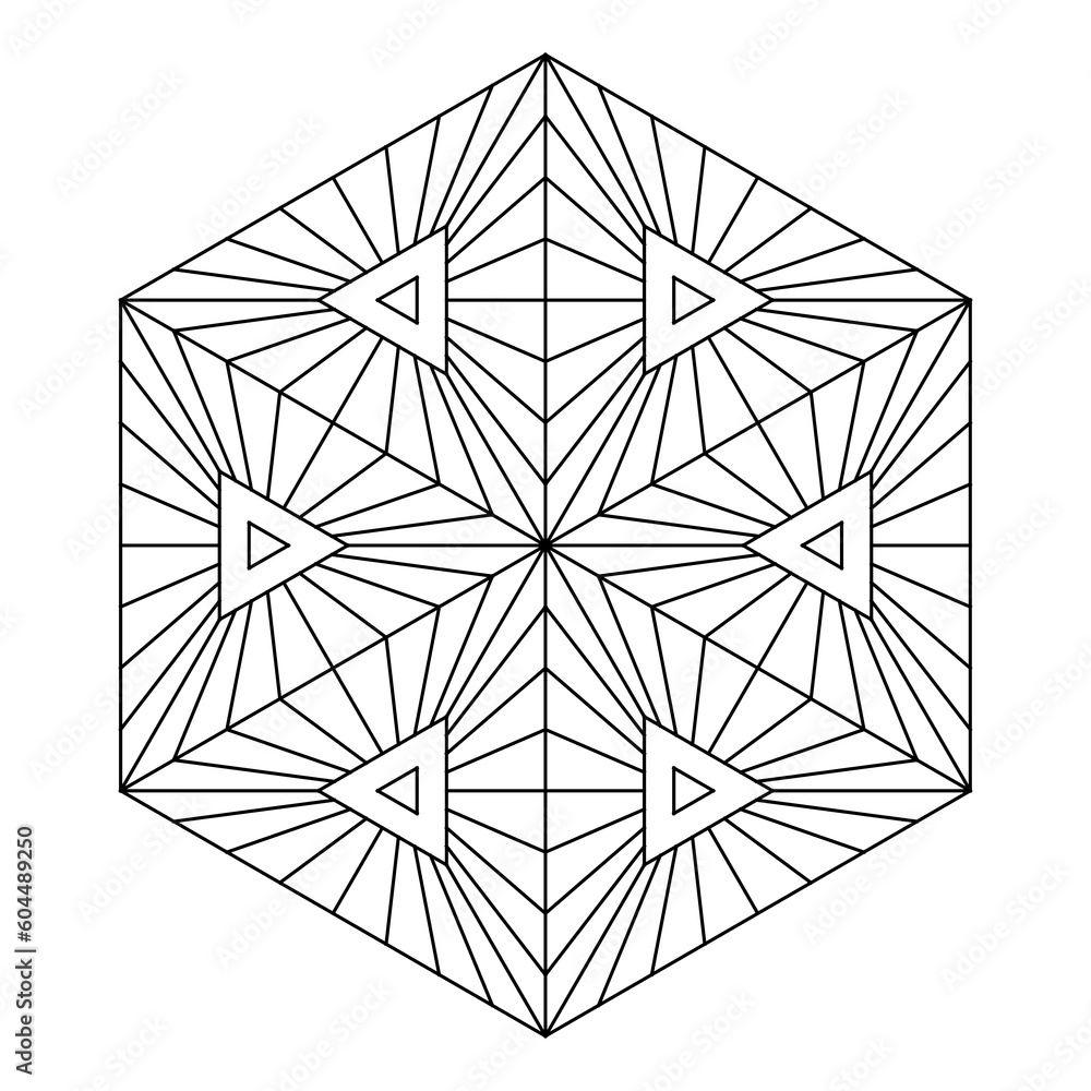 Easy coloring pages for adultscoloring page of geometric abstract mandala simple mandala in a hexagon shape eps vector