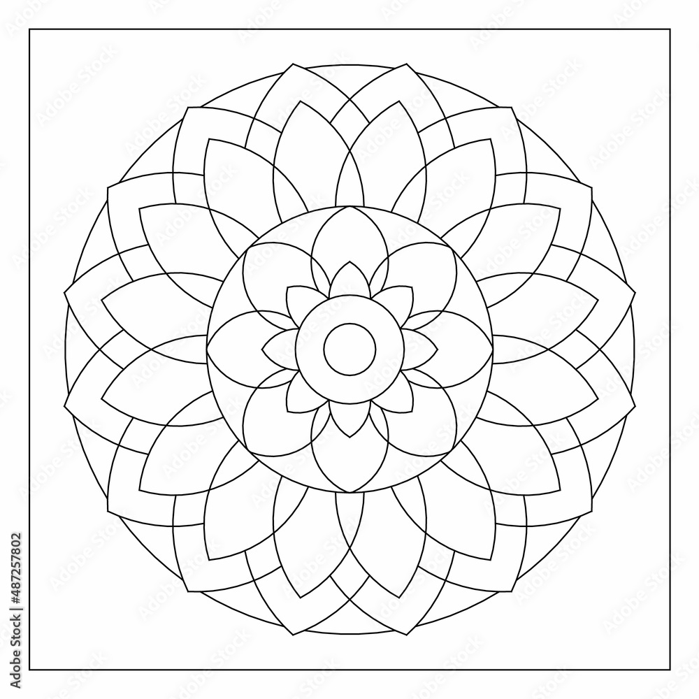 Simple mandala flower easy coloring pages for adults eps vector