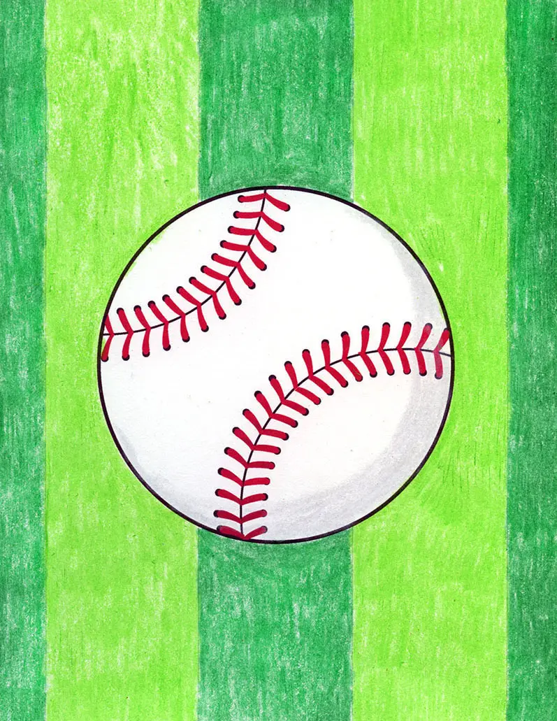 Easy how to draw a baseball tutorial and baseball coloring page