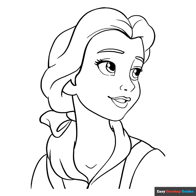 Belle from beauty and the beast coloring page easy drawing guides