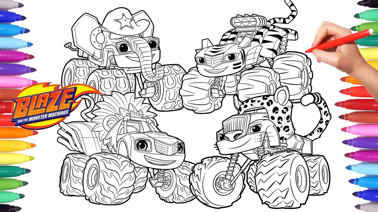 Blaze onster wild wheels coloring pages blaze and the onster achines coloring book for kids