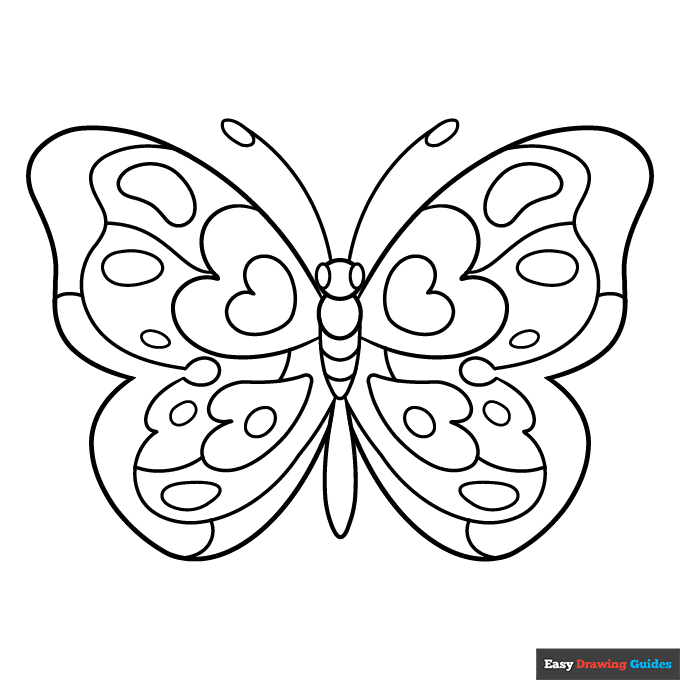 Rainbow butterfly coloring page easy drawing guides