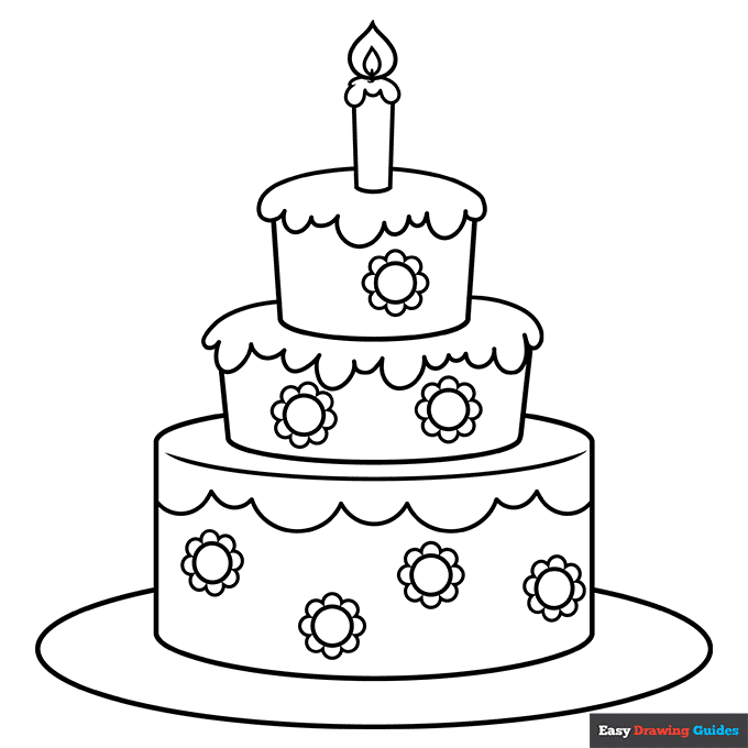 Easy cartoon cake coloring page easy drawing guides