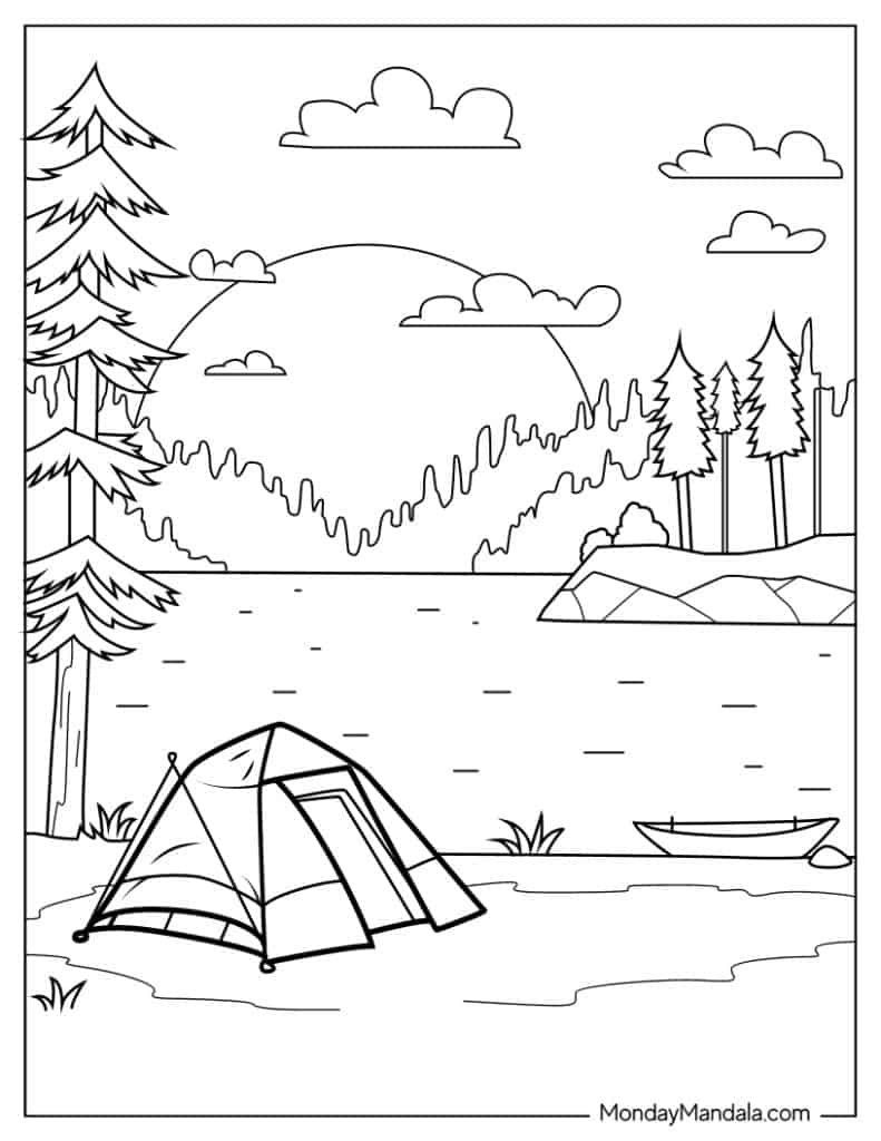 Camping hiking coloring pages free pdf printables