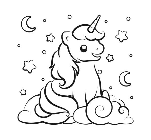Unicorn cartoon coloring page stock photos pictures royalty