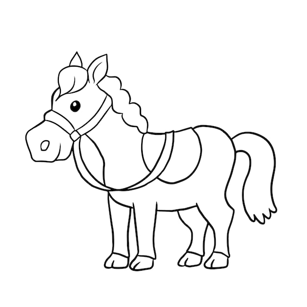 Premium vector horse cartoon animal cute kawaii doodle coloring page drawing